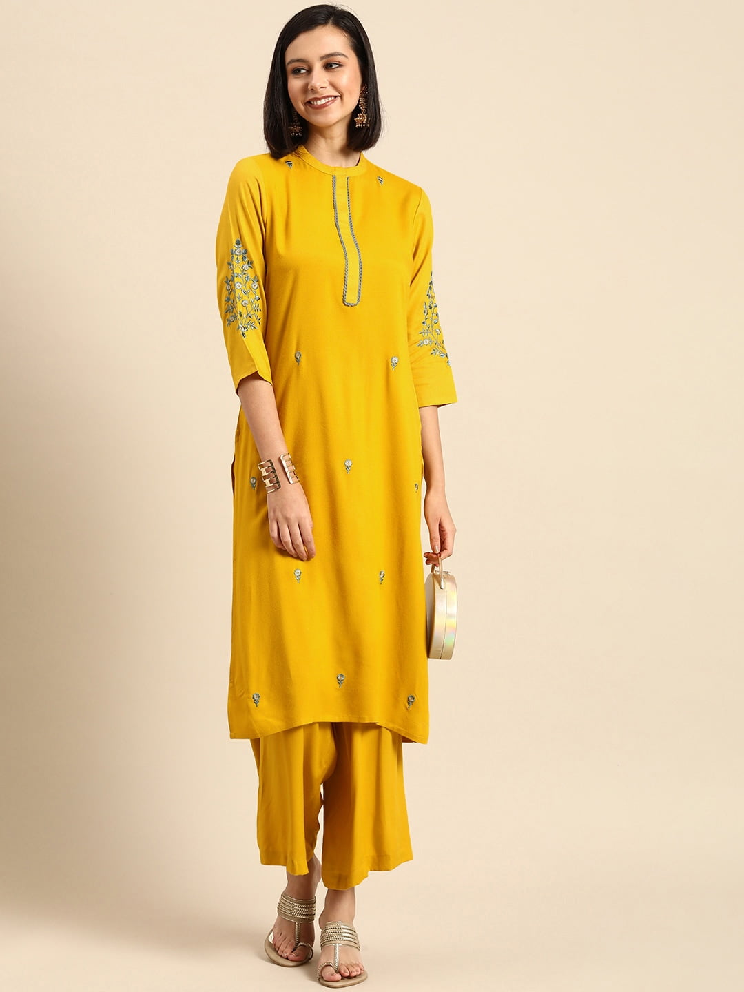 Buy Yellow Printed Cotton Kurta Online at Rs.639 | Libas